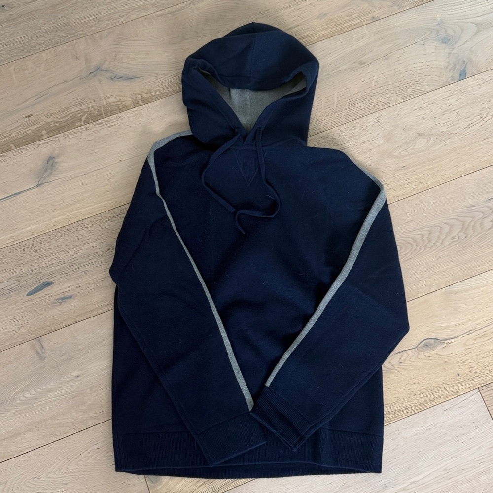 Theory Navy Hoodie Sweater with Gray Stripes